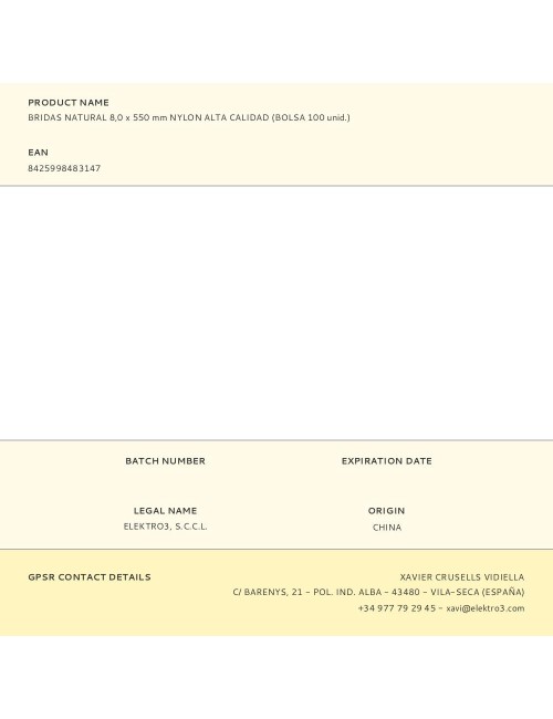 Bridas natural 8,0 x 550 mm nylon alta calidad (bolsa 100 unid.)