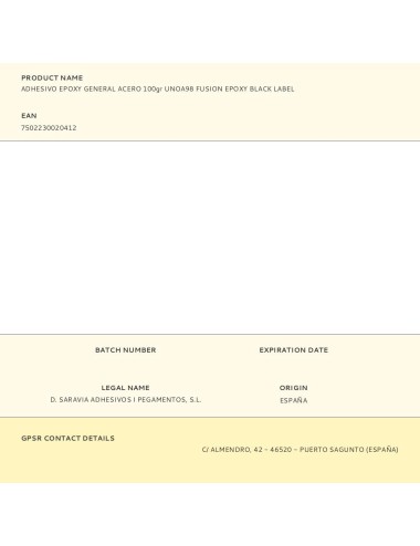 Adhesivo epoxy general acero 100gr unoa98 fusion epoxy black label