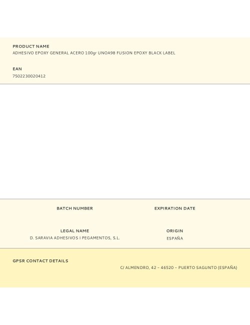 Adhesivo epoxy general acero 100gr unoa98 fusion epoxy black label