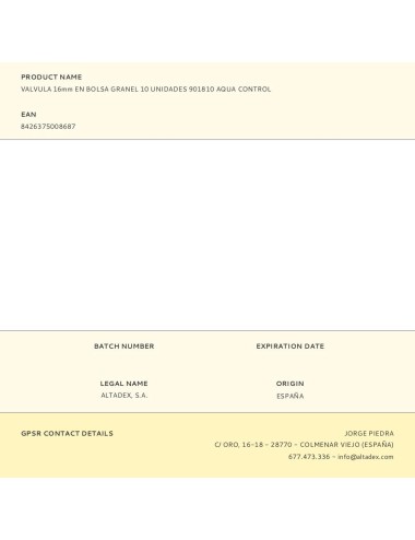 Valvula 16mm en bolsa granel 10 unidades 901810 aqua control