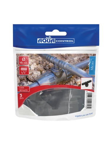 "t" mixta tubos 16-16mm a rosca 1/2" en bolsa zip 3 unidades 901403 aqua control