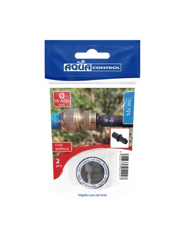Union para tubo de 16mm a conexion automática en bolsa zip 2 unidades 908502 aqua control