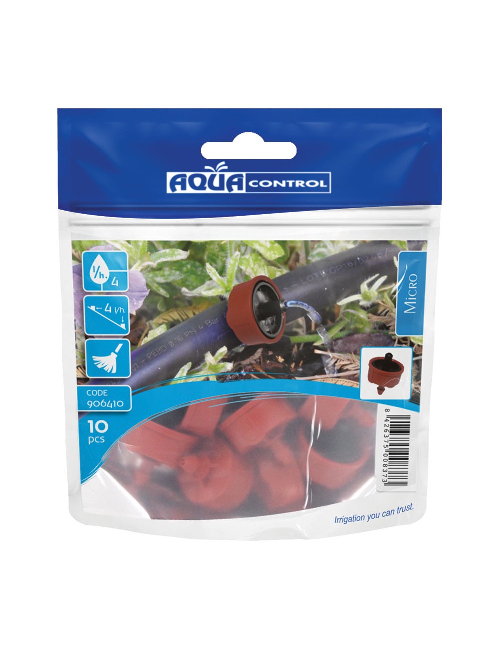 Gotero autoclean 4 l/h. autocompensado y autolimpiable en bolsa granel 10 unidades 906410 aqua control