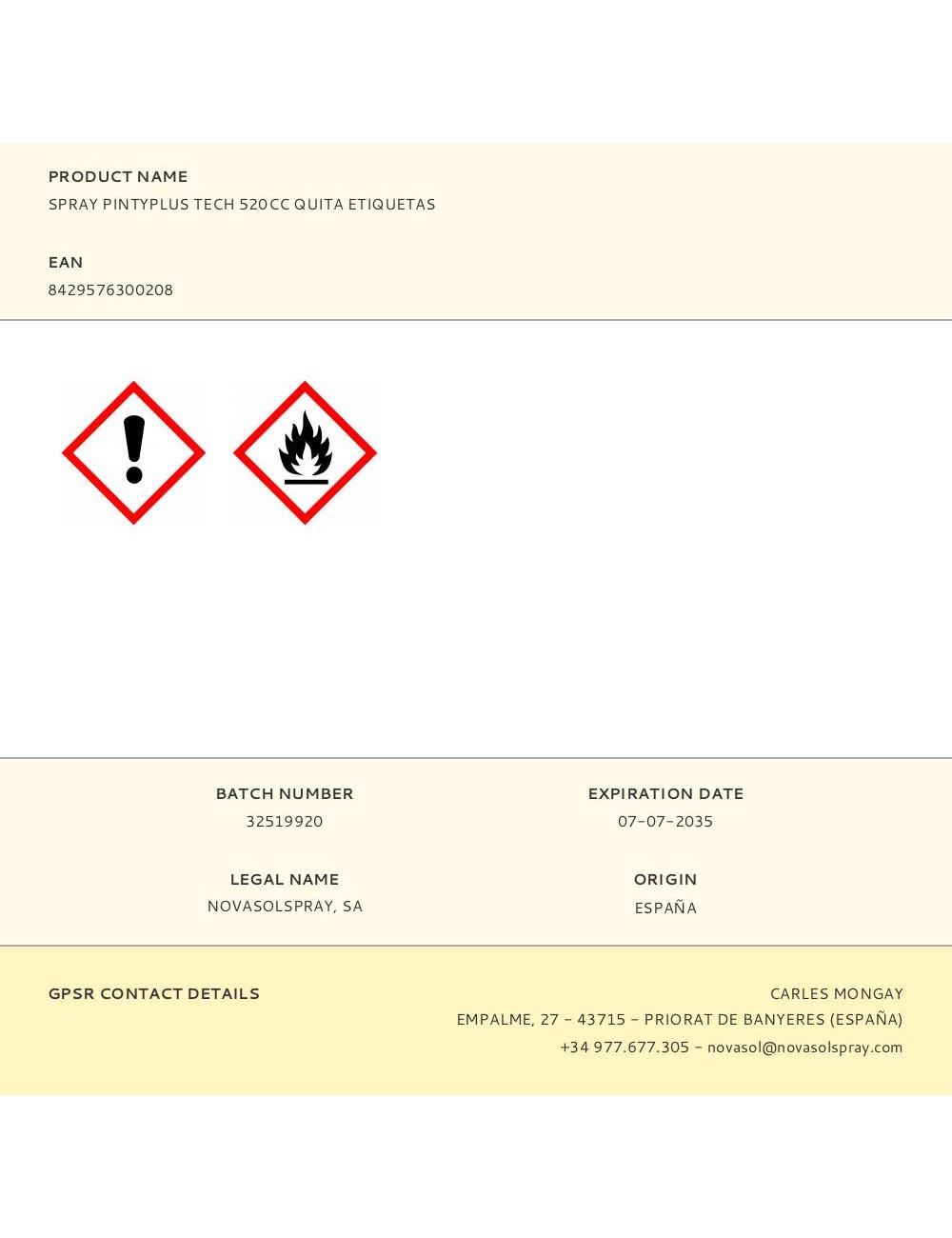 Spray tech 520 cc quita etiquetas