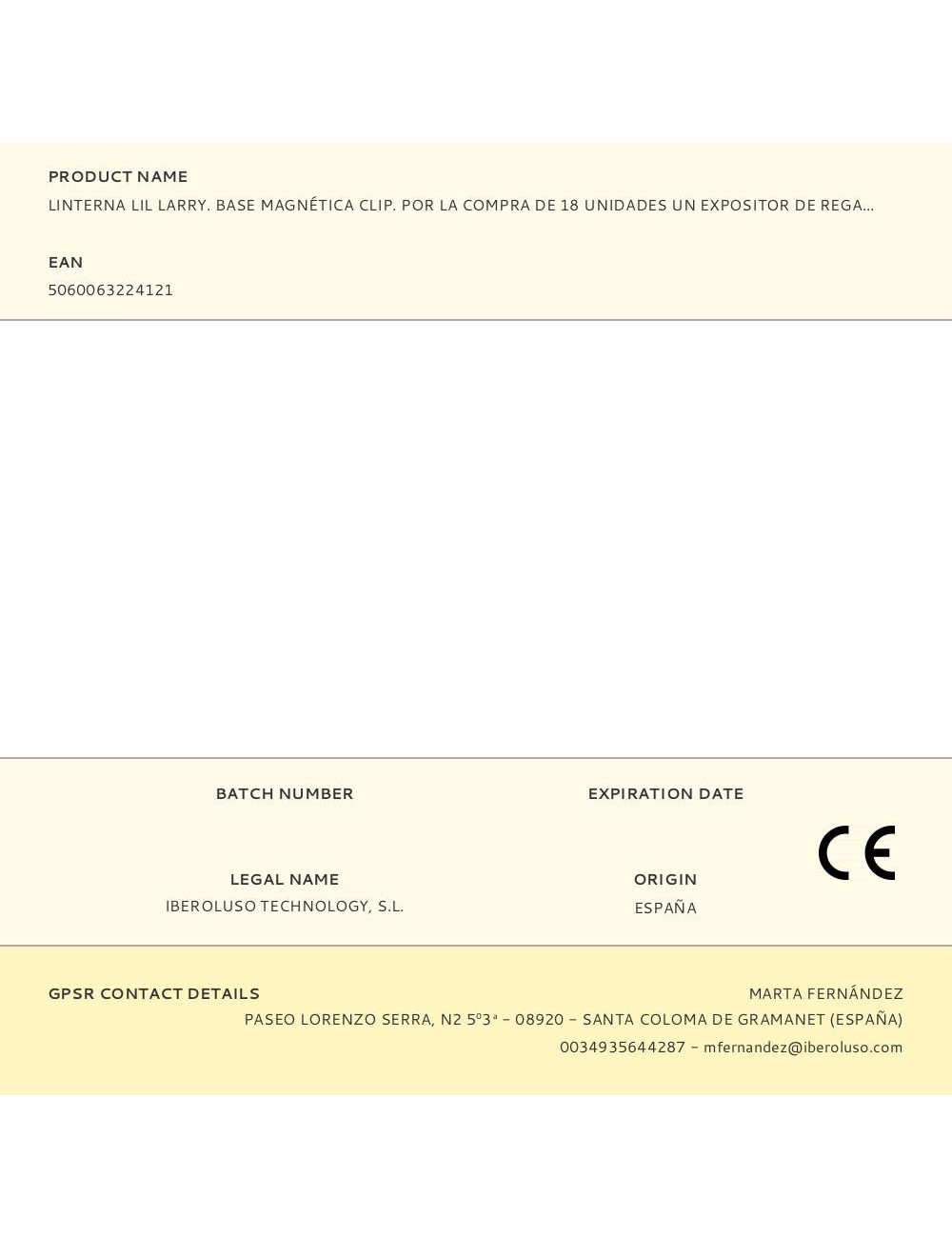 Linterna lil larry. base magnética clip. por la compra de 18 unidades un expositor de regalo