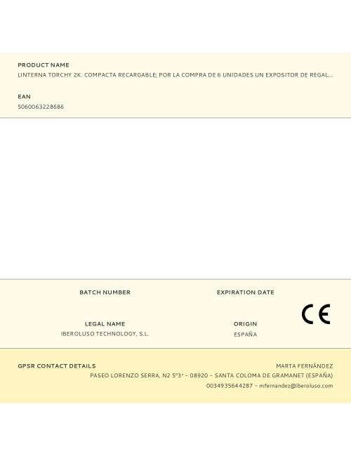 Linterna torchy 2k. compacta recargable por la compra de 6 unidades un expositor de regalo