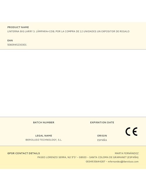 Linterna big larry 3. lámpara+cob por la compra de 12 unidades un expositor de regalo