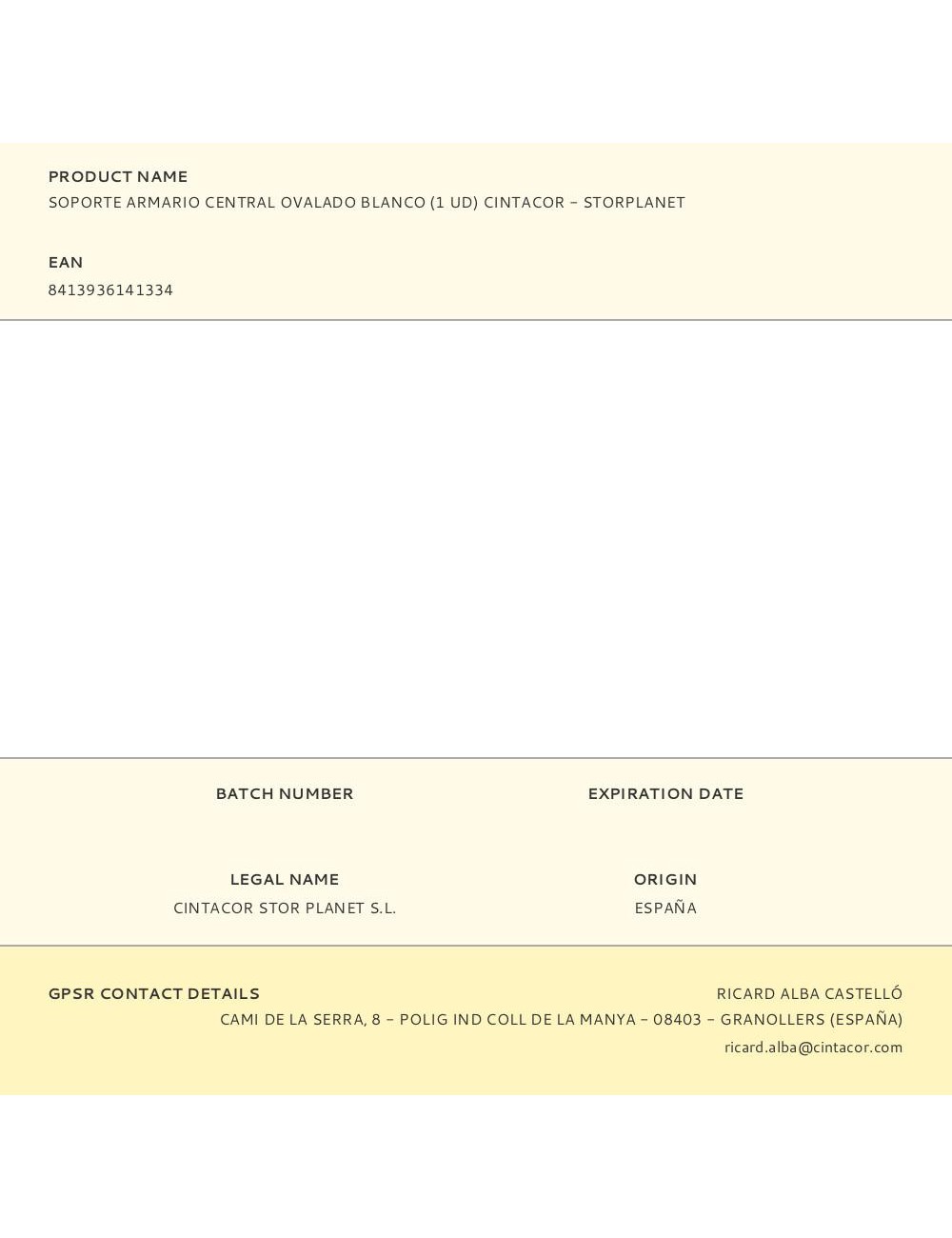 Soporte armario central ovalado blanco (1 ud) cintacor - storplanet