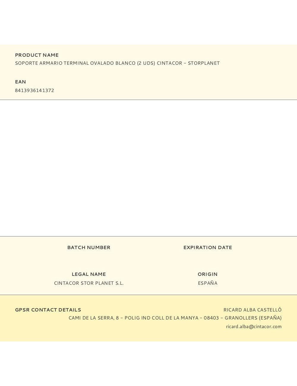 Soporte armario terminal ovalado blanco (2 uds) cintacor - storplanet