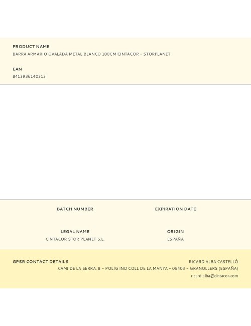 Barra armario ovalada metal blanco 100cm cintacor - storplanet