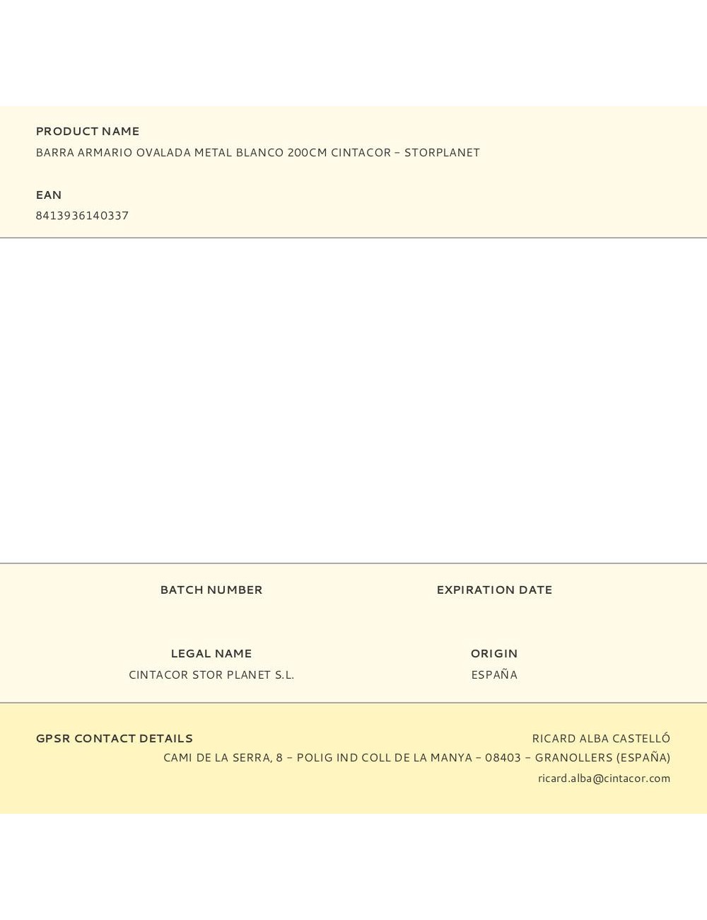 Barra armario ovalada metal blanco 200cm cintacor - storplanet