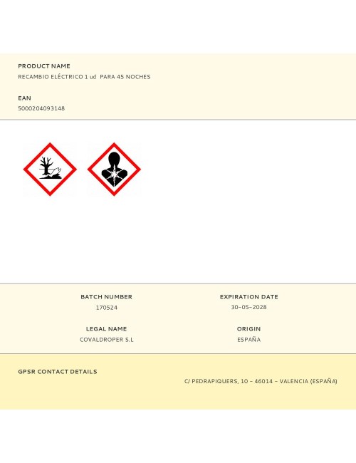 Recambio eléctrico 1 ud para 45 noches