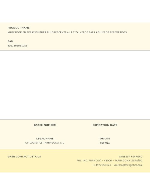 Marcador en spray pintura fluorescente a la tiza verde para agujeros perforados