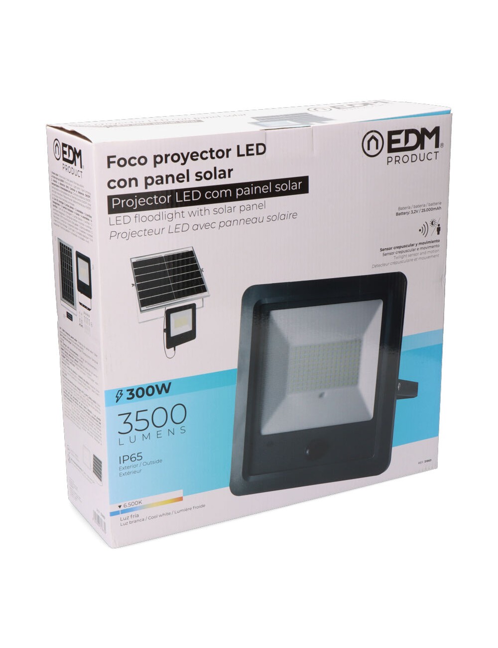 Foco proyector solar con sensor 300 w 3500 lm 6500 k luz fría