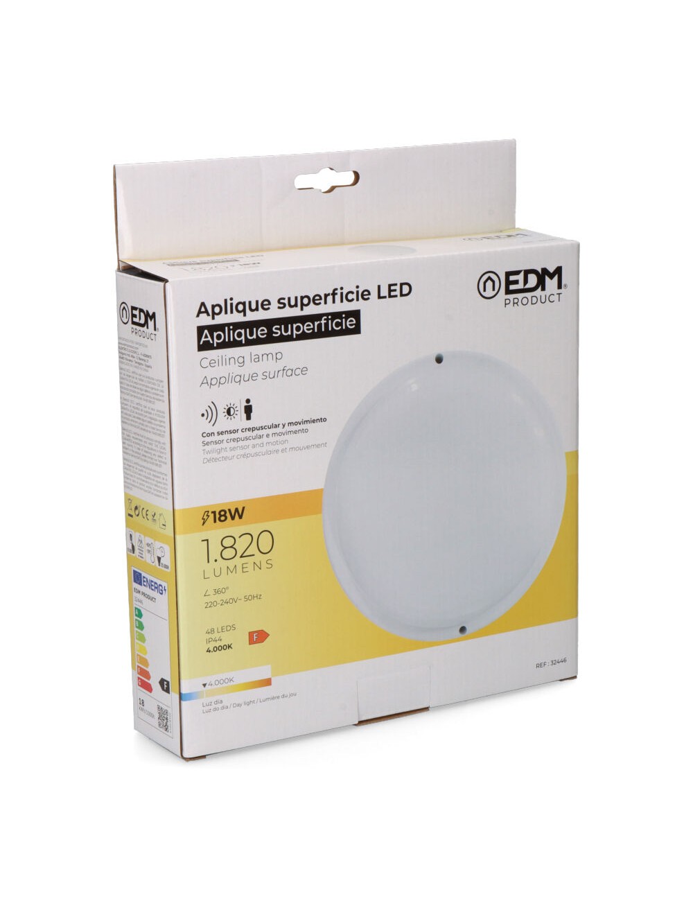 Aplique led redondo con sensor crepuscular y de movimiento 18w 1820 lm 4.000 k luz día ø20,8 x 4,8 cm
