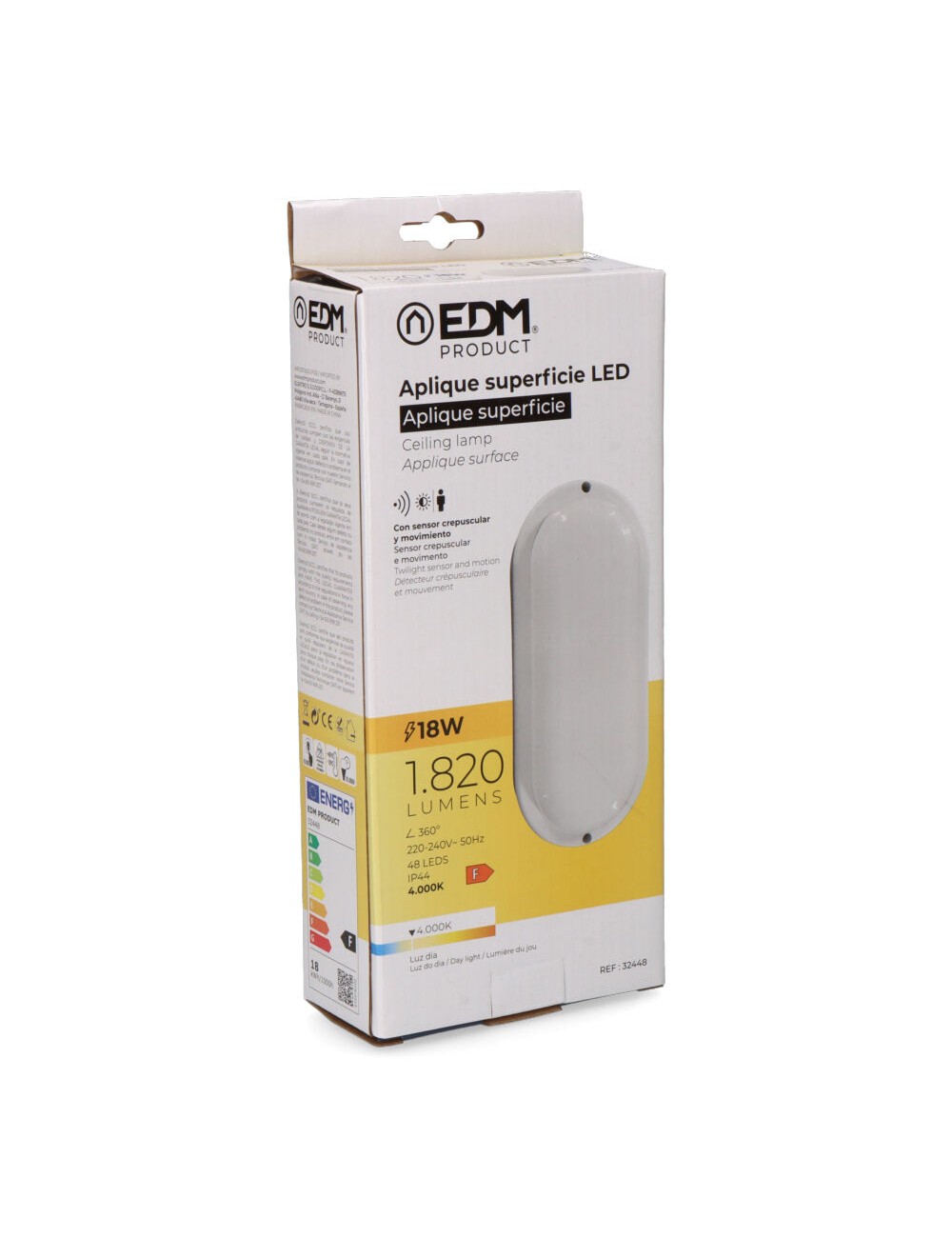 Aplique led oval con sensor crepuscular y de movimiento 18 w 1820 lm 4.000 k 10,2 x 4,5 x 23 cm