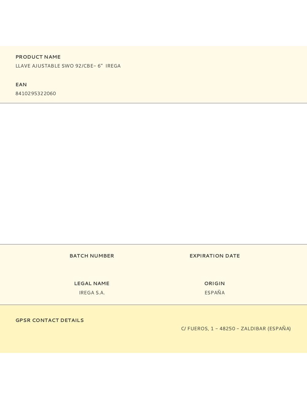Llave ajustable swo 92/cbe- 6" irega