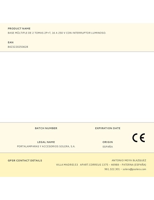 Base múltiple de 2 tomas 2p+t, 16 a 250 v con interruptor luminoso.