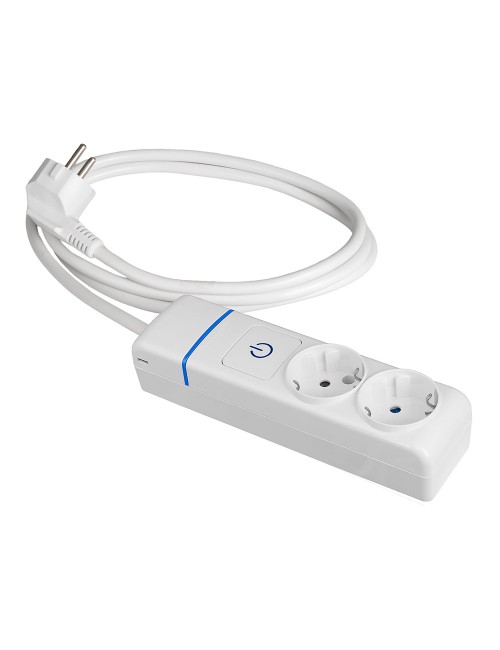 Base múltiple con 2 tomas 2p+t, con interruptor luminoso, 1,5 m cable h05vv-f 3g1,5 mm, blanca