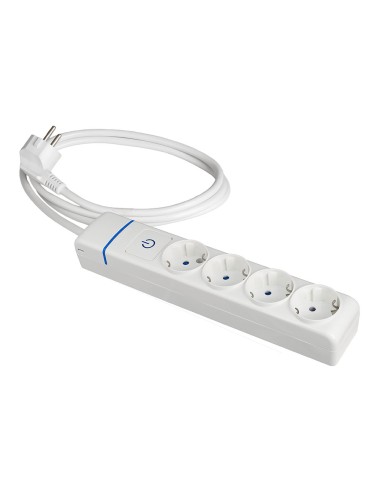Base múltiple con 4 tomas 2p+t, con interruptor luminoso, 1,5 m cable h05vv-f 3g1,5 mm, blanca