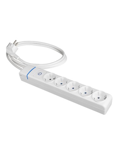 Base múltiple con 5 tomas 2p+t, con interruptor luminoso, 1,5 m cable h05vv-f 3g1,5 mm, blanca