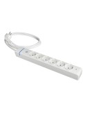 Base múltiple, 6 tomas 2p+t, con interruptor + protector, 1,5 m cable h05vv-f 3g1,5 mm, 16a 250v~, blanca