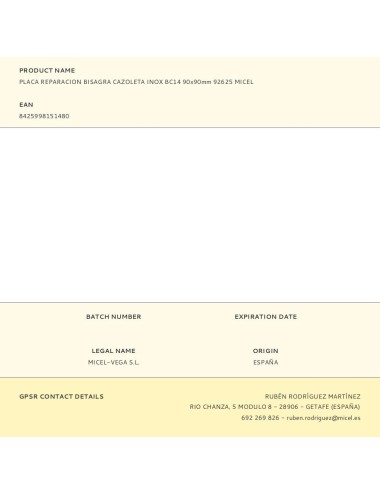 Placa reparacion bisagra cazoleta inox bc14 90x90mm 92625 micel