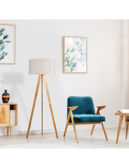 Lámpara de pie e27 madera, hierro y tela ø50 x 28 cm