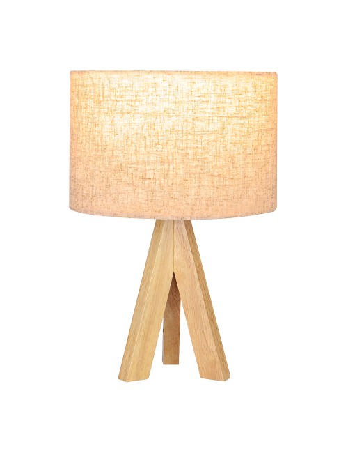 Lámpara mesa e27 madera y tela (bombilla no incluida)