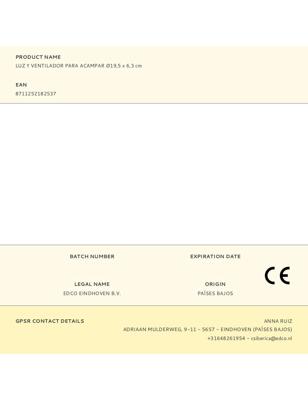 Luz y ventilador para acampar ø19,5 x 6,3 cm