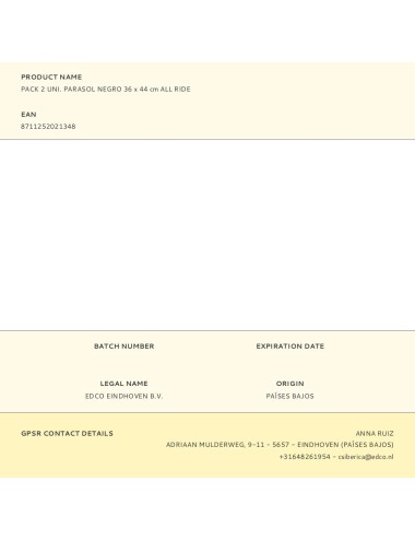 Pack 2 uni. parasol negro 36 x 44 cm all ride