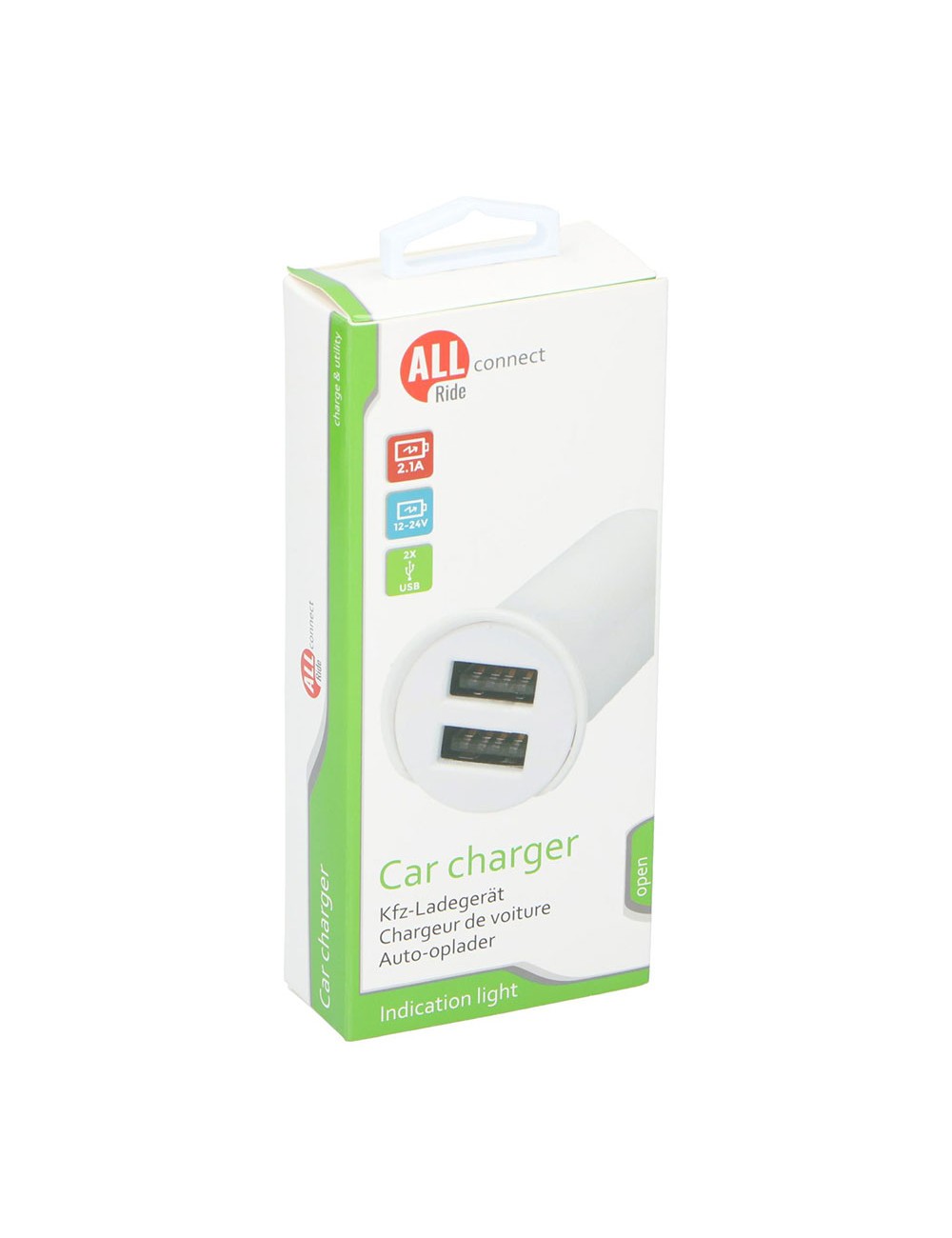 Cargador de automóvil 2,1a, 2usb 12/24v all ride