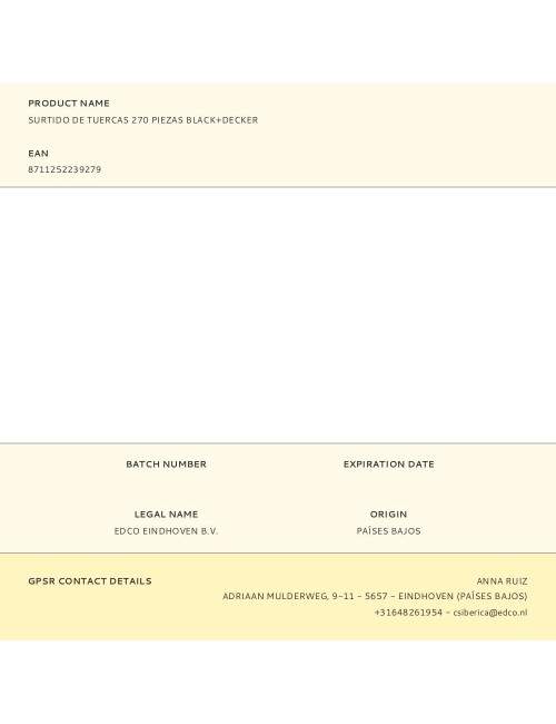 Surtido de tuercas 270 piezas black+decker