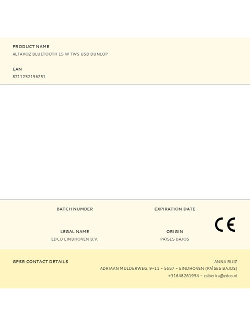 Altavoz bluetooth 15 w tws usb dunlop