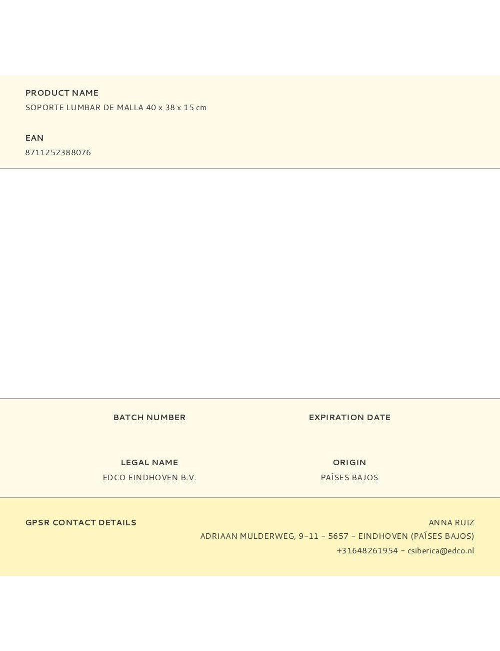 Soporte lumbar de malla 40 x 38 x 15 cm