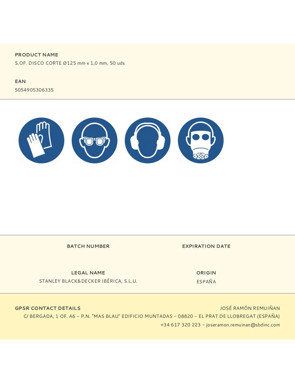 S.of. disco corte ø125 mm x 1,0 mm, 50 uds