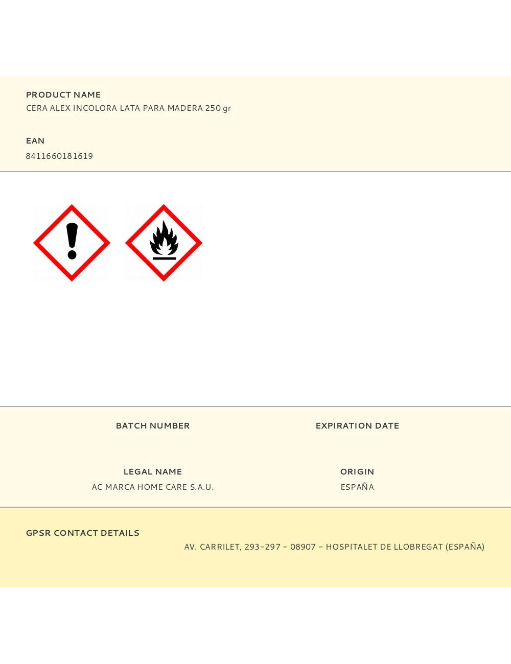 Cera para madera incolora 250 g