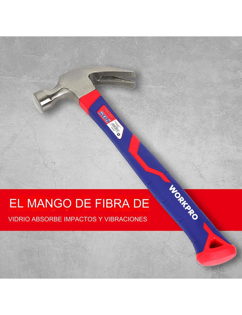 Martillo de carpintero con mango de fibra de vidrio, 225 g