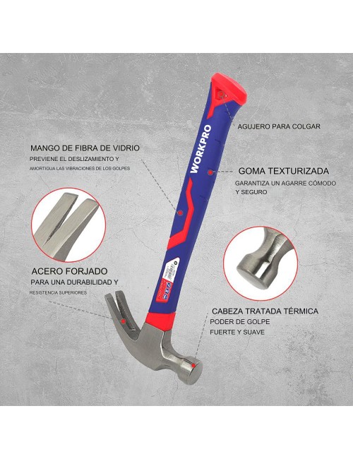 Martillo de carpintero con mango de fibra de vidrio, 225 g