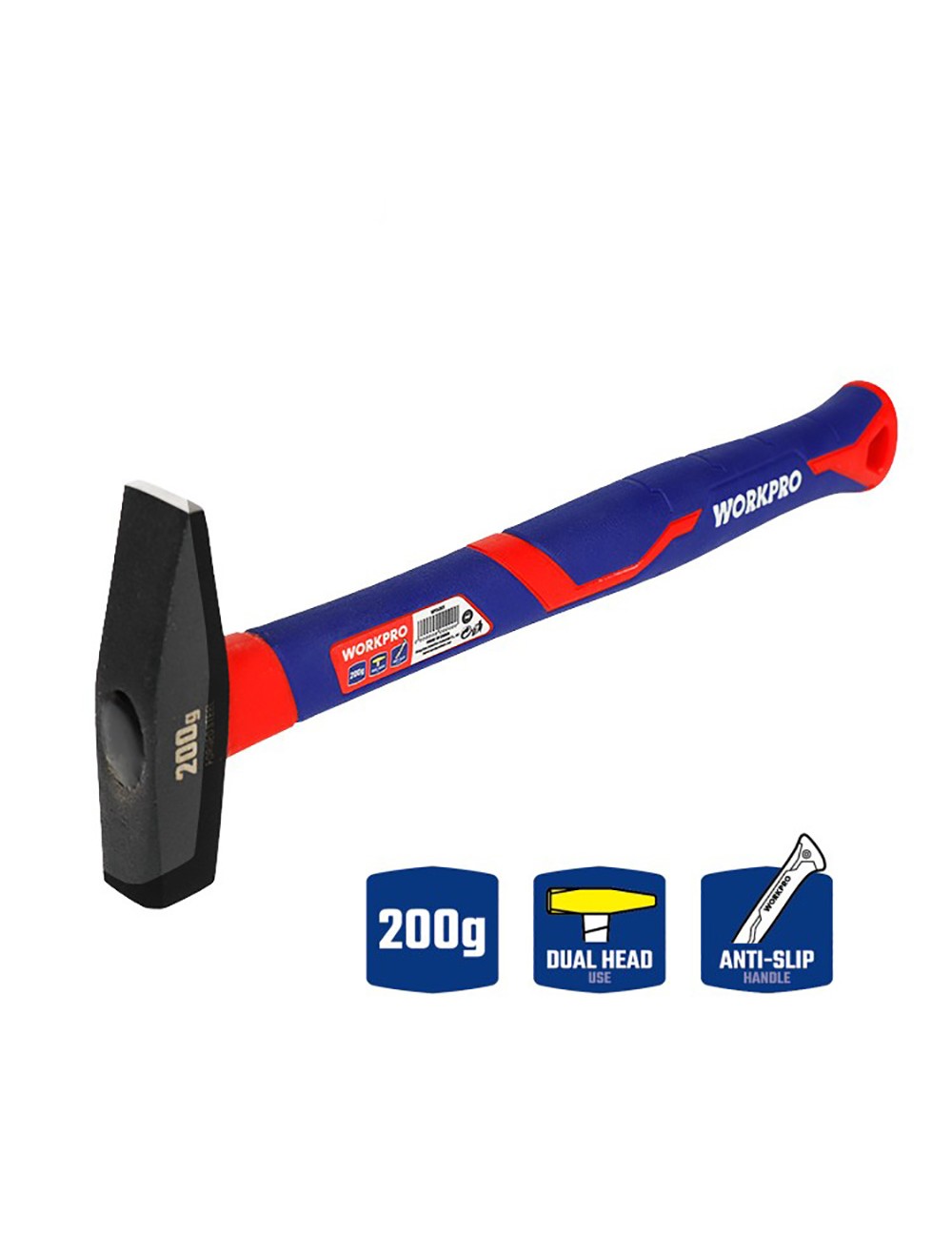 Martillo de maquinista con mango de fibra de vidrio, 200 g