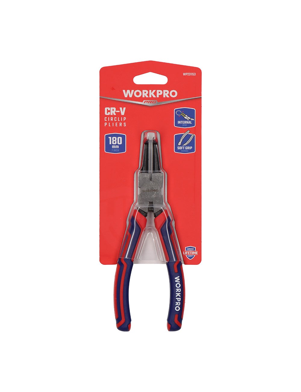 Alicates curvos 90° arandelas pro, retención interior, 180 mm