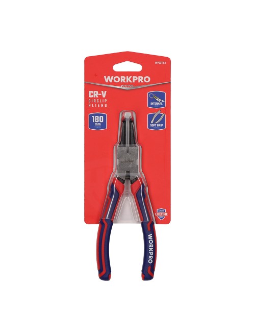 Alicates curvos 90° arandelas pro, retención interior, 180 mm