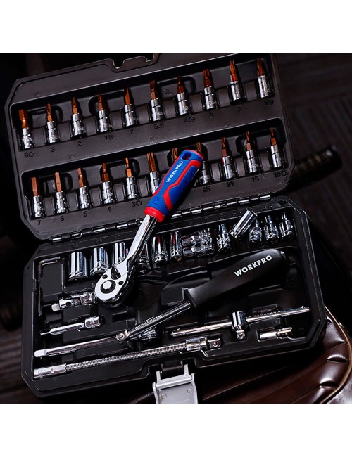 Llaves vaso, juego 46 piezas, 1/4"