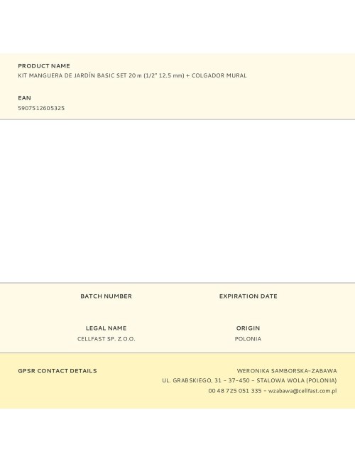 Kit manguera de jardín basic set 20 m (1/2" 12.5 mm) + colgador mural