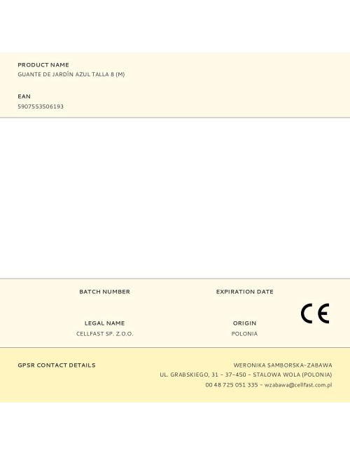 Guante poliéster con palma látex para jardín, azul, t-08 m