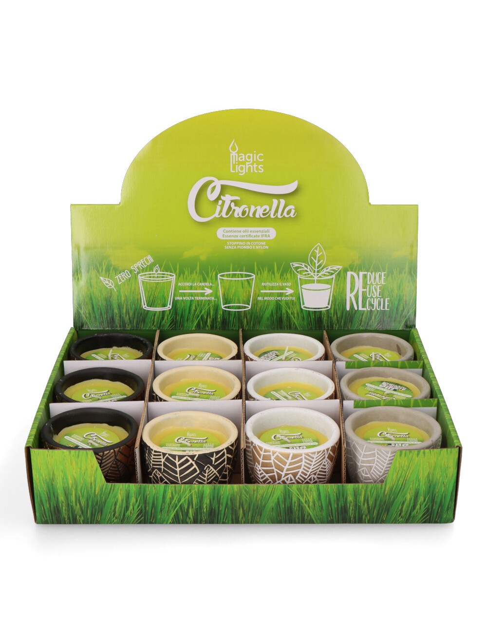 Vela citronela de terracota "hojas" colores surtidos