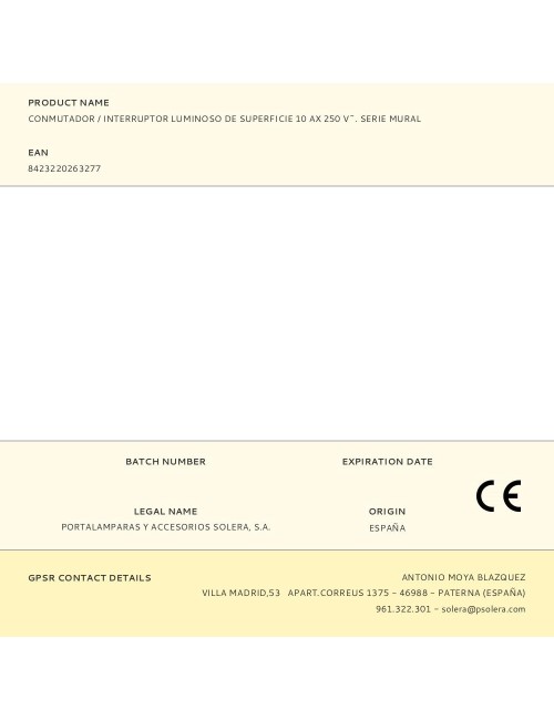 Conmutador / interruptor luminoso de superficie 10 ax 250 v~. serie mural