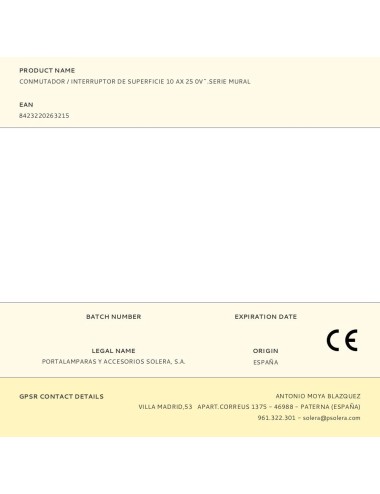 Conmutador / interruptor de superficie 10 ax 25 0v~.serie mural