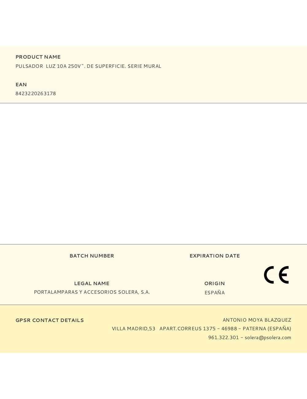 Pulsador luz 10a 250v~. de superficie. serie mural