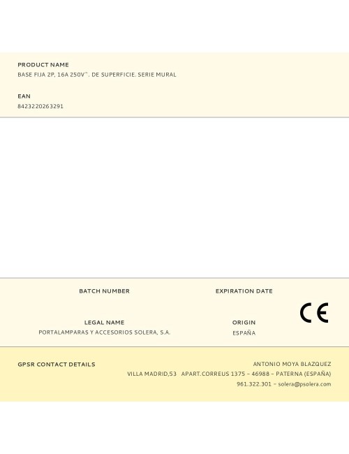 Base fija 2p, 16a 250v~. de superficie. serie mural